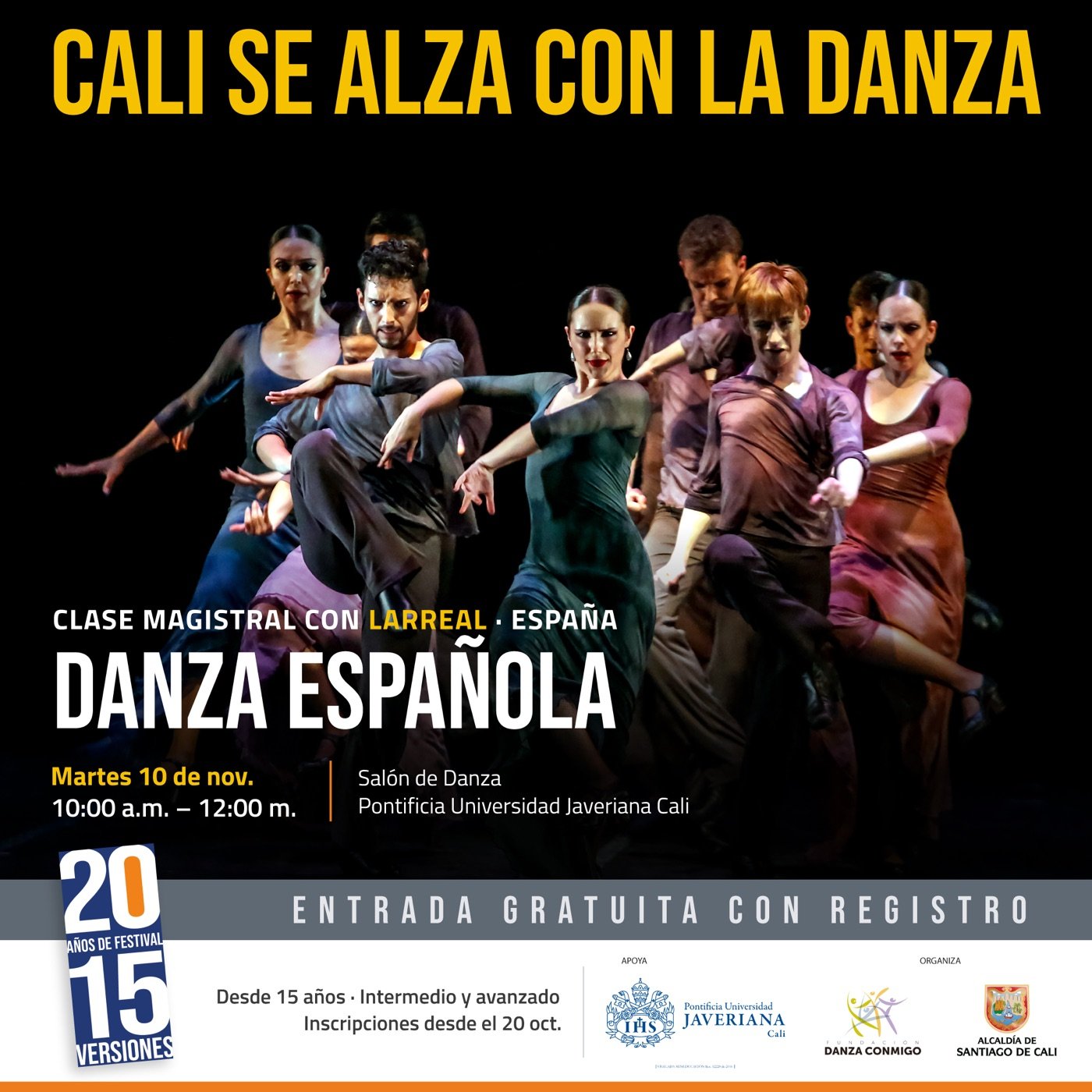 Clase magistral con Larreal (España): Danza Española. Martes 10 de noviembre, Pontificia Universidad Javeriana Cali.